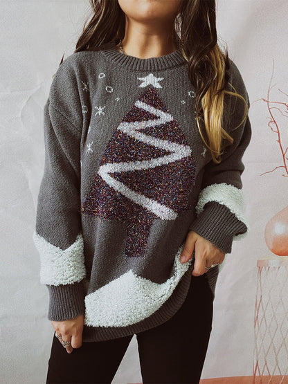 Christmas Tree Graphic Dropped Shoulder Sweater Heather Gray