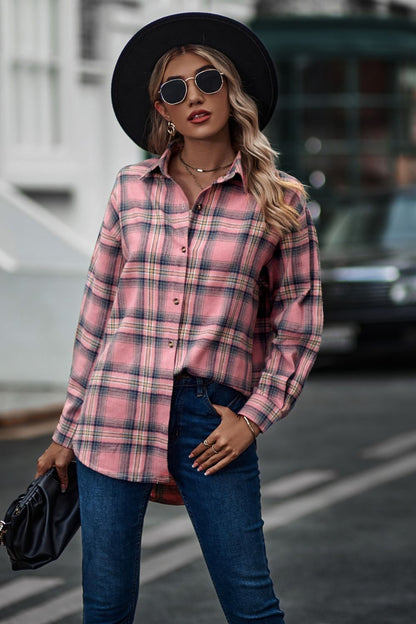 Plaid Long Sleeve Shirt Blush Pink