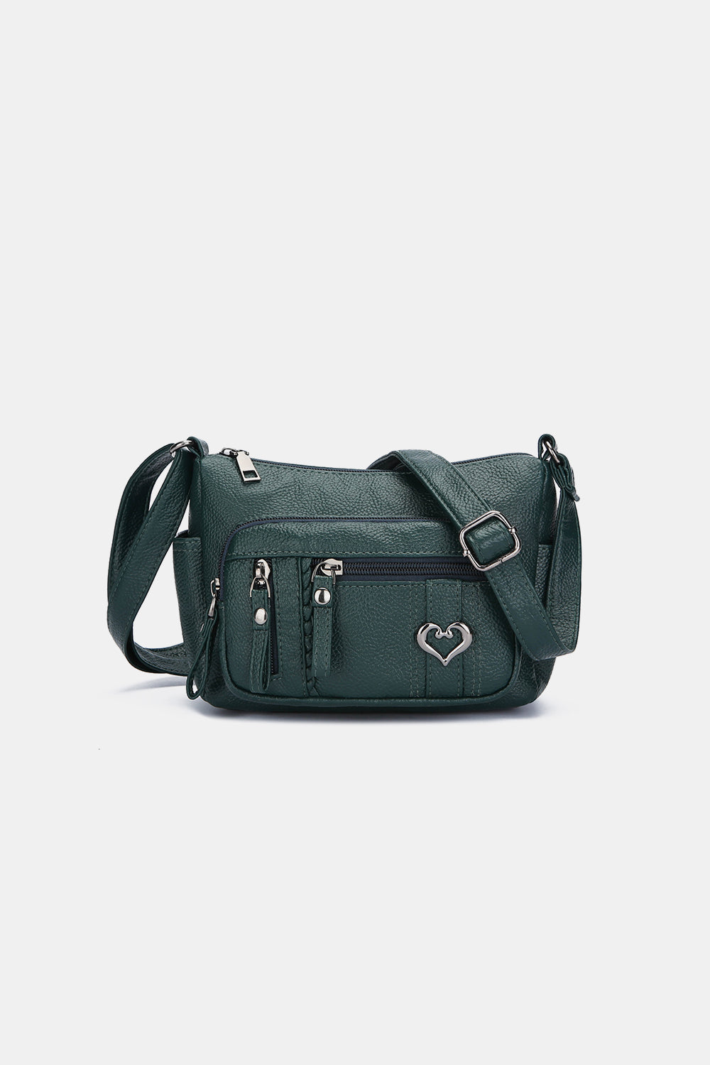 PU Leather Adjustable Strap Shoulder Bag Dark Green One Size