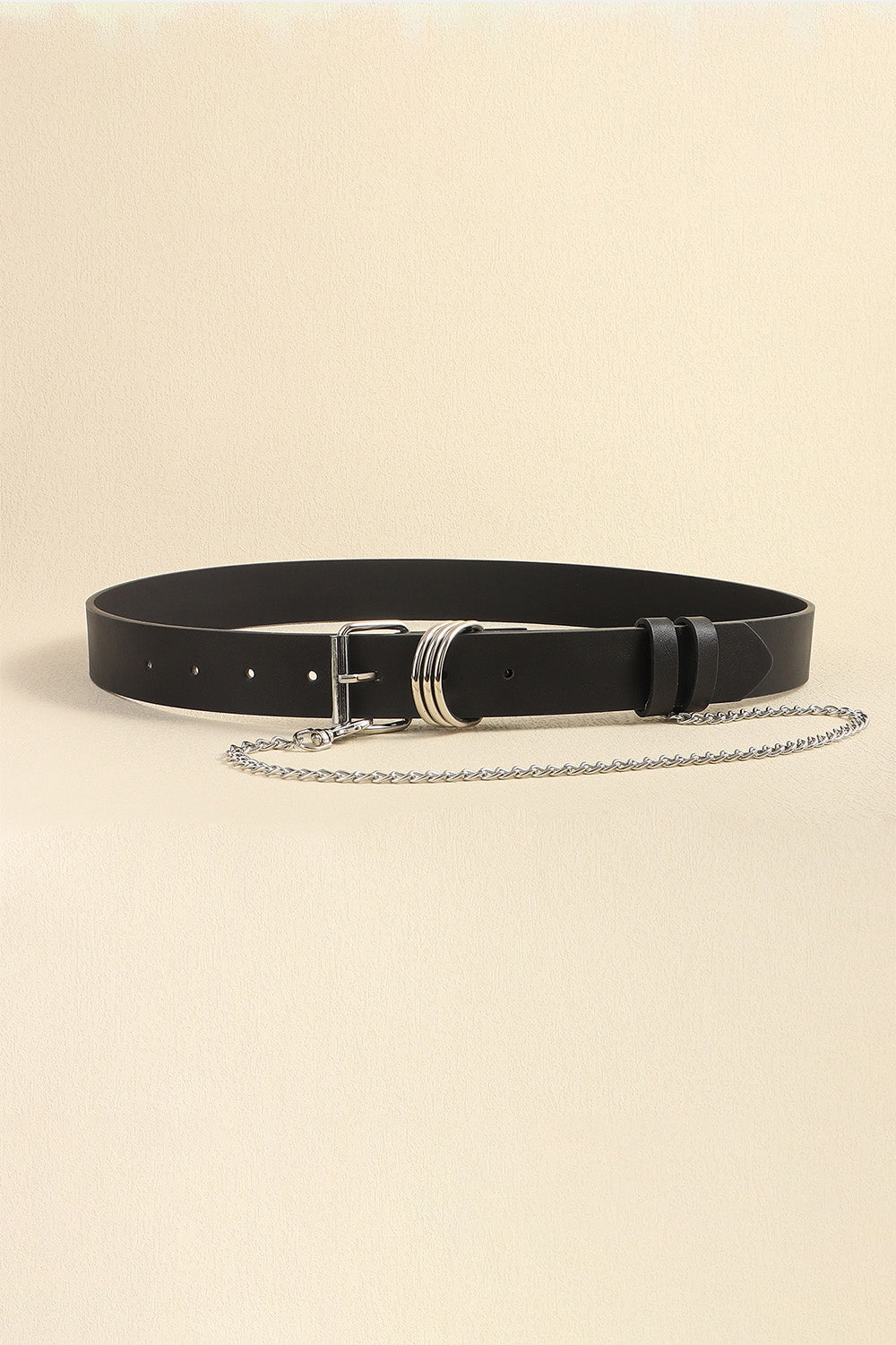 PU Leather Alloy Chain Belt Black One Size