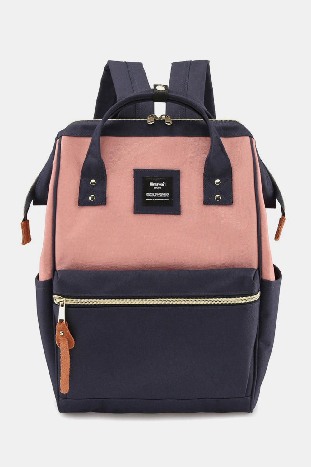 Himawari Waterproof Canvas Backpack Bag with Side Pockets A-Navy Pink One Size