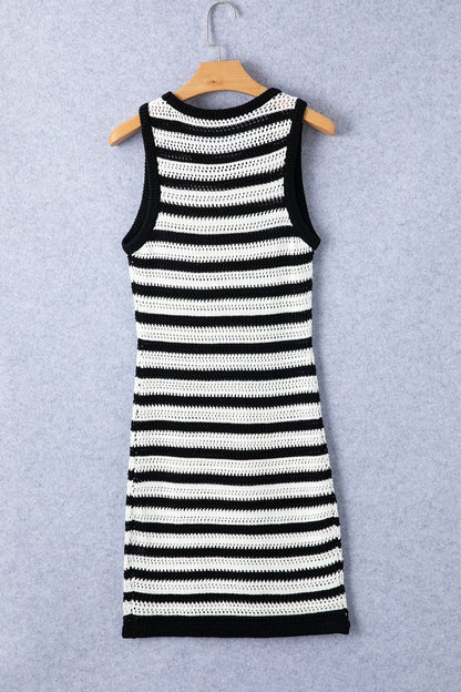 Openwork Striped Wide Strap Knit Dress