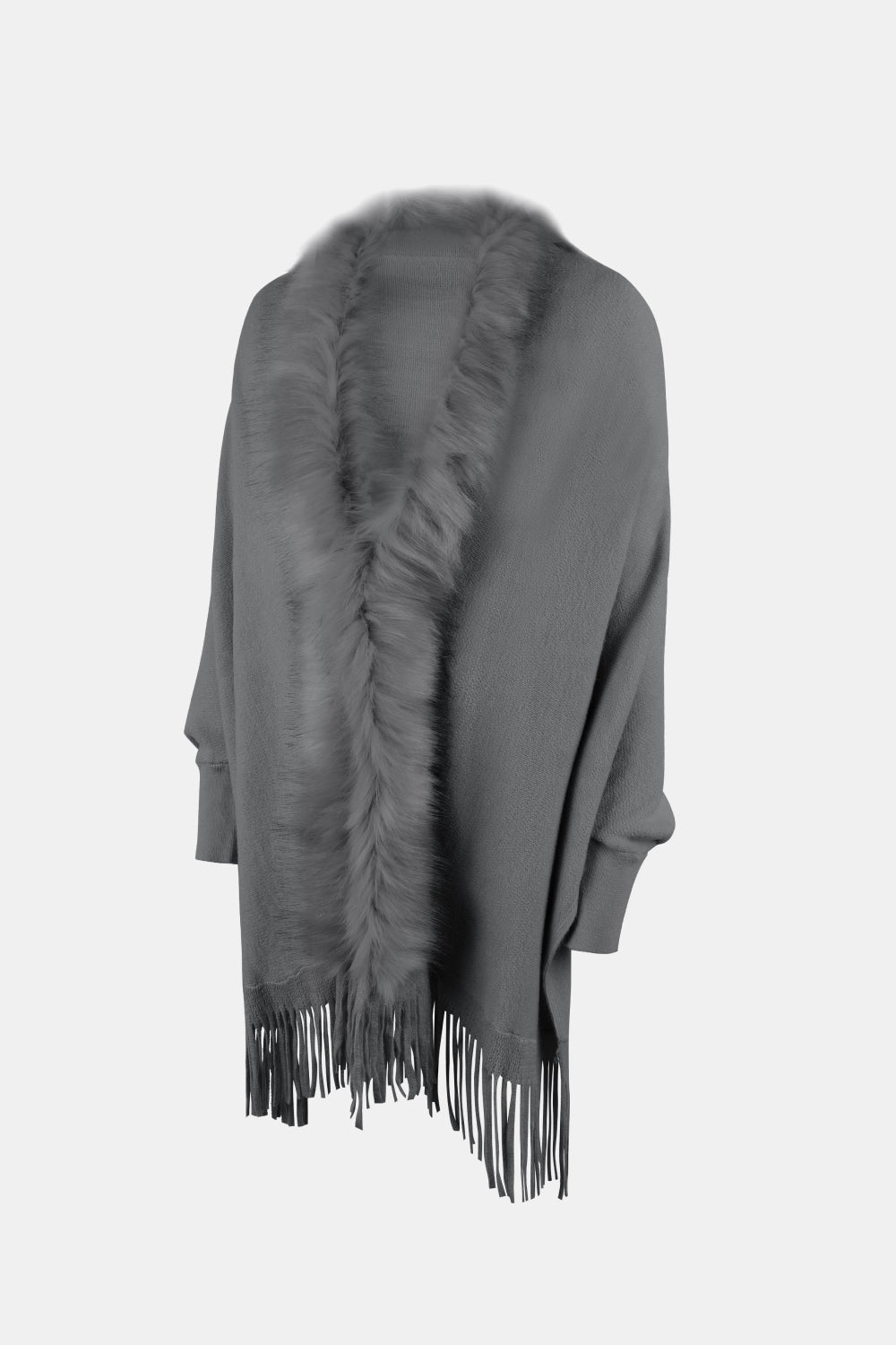 Fringe Open Front Long Sleeve Poncho - Thandynie