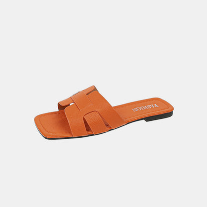 Open Toe PU Leather Sandals Orange-Red