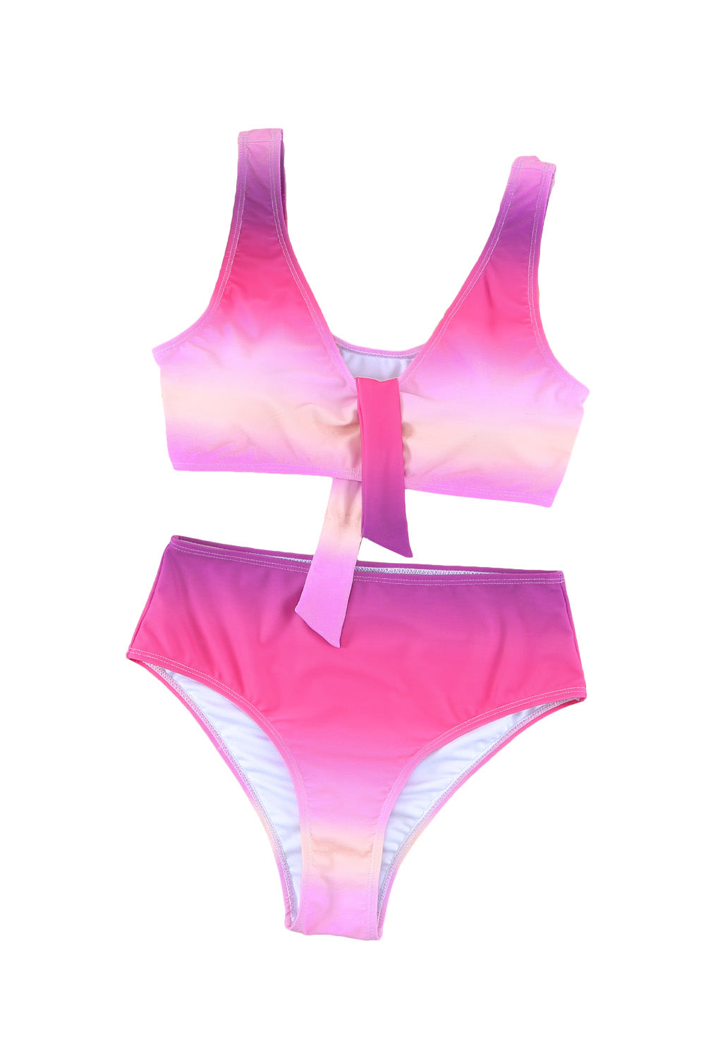 Purple Gradient Color Knotted V Neck Bikini Swimsuit