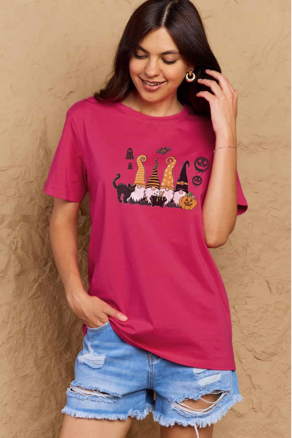 Simply Love Full Size Halloween Theme Graphic Cotton T-Shirt Hot Pink