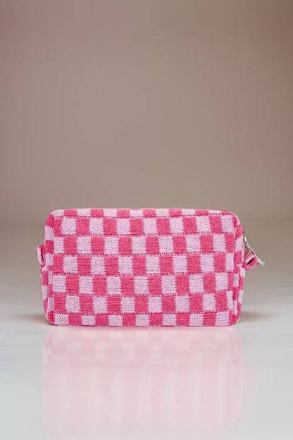 Zenana Checkered Pattern Knitted Cosmetic Pouch Pink One Size