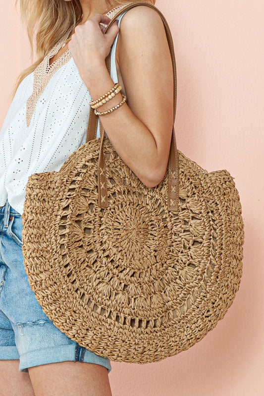 Camel Bohemian Straw Woven Round One Shoulder Bag Camel ONE SIZE Straw