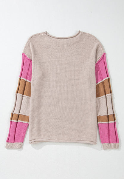 Color Block Round Neck Long Sleeve Sweater