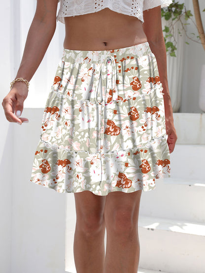 Printed Elastic Waist Mini Skirt Light Green