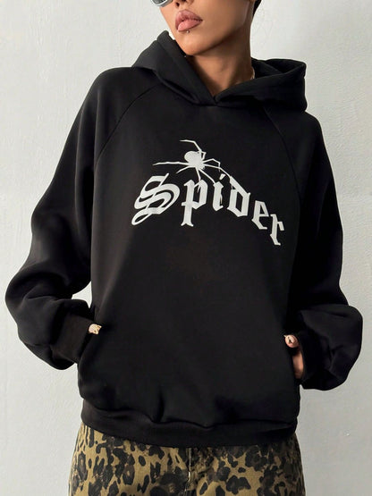 SPIDER Long Sleeve Hoodie with Kangaroo Pocket Black