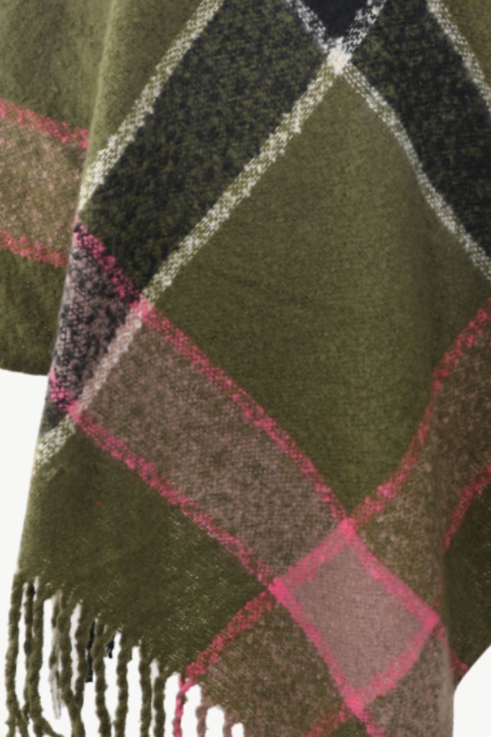 Plaid Fringe Detail Poncho - Thandynie