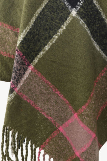 Plaid Fringe Detail Poncho