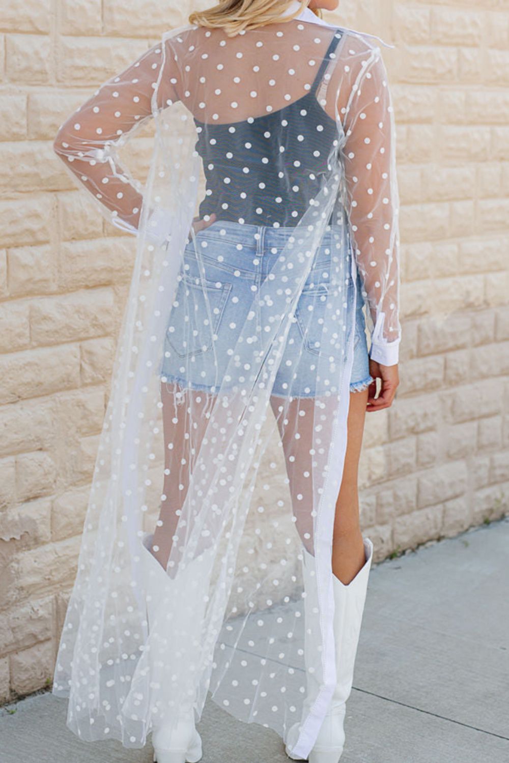Polka Dot Long Sleeve Cover Up - Thandynie