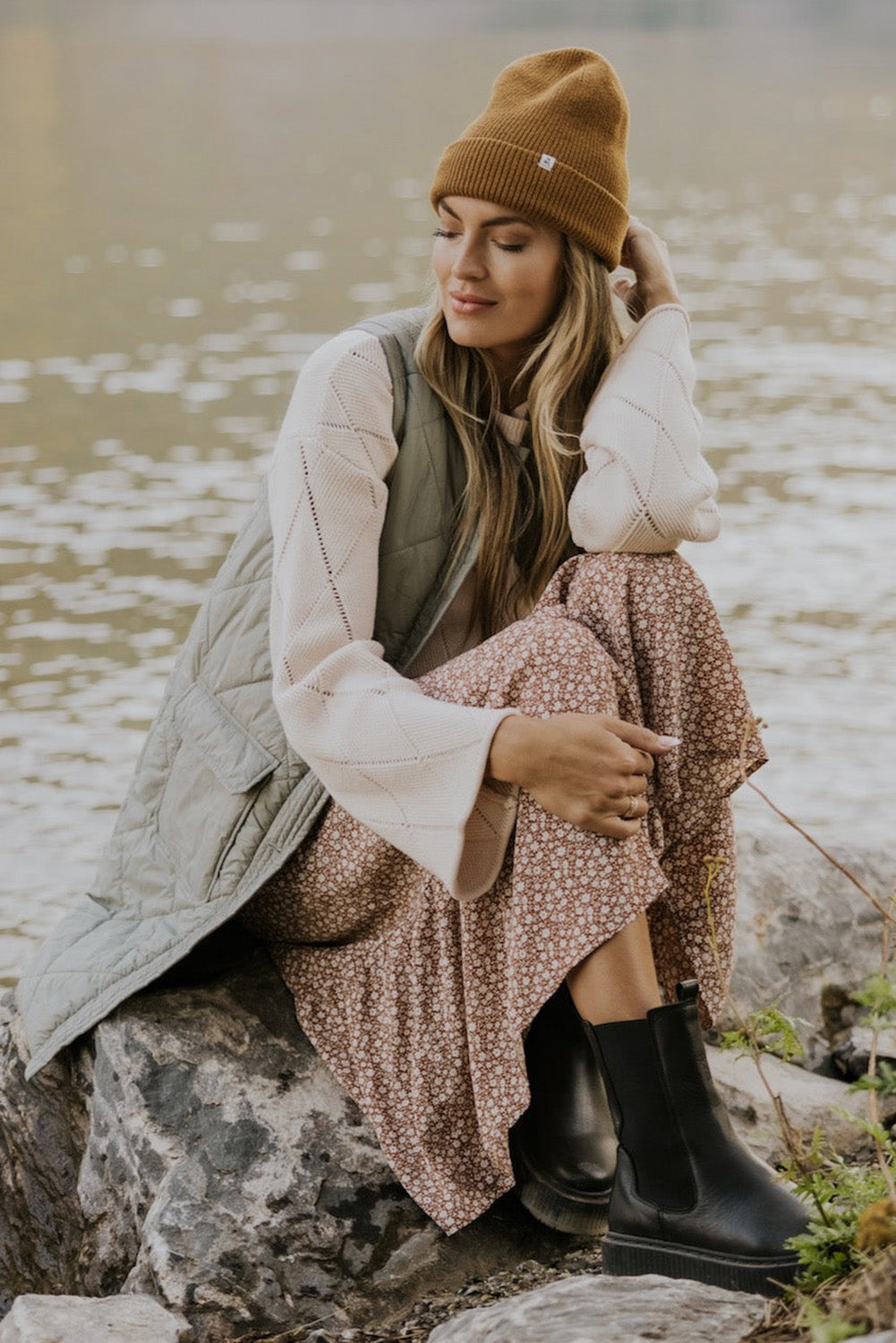 Grass Green Quilted Long Vest Jacket with Pockets