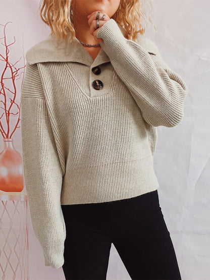 Statement Collar Half Button Sweater Sand