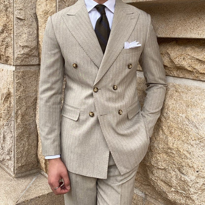 Mr. Lu San's Italian Naples Gun Collar High-end Suit Khaki Set