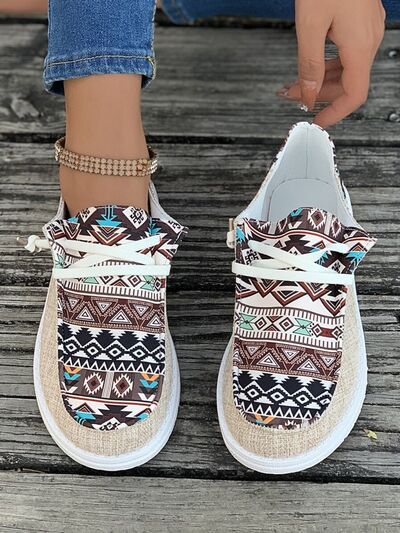 Geometric Lace-Up Round Toe Slip-Ons