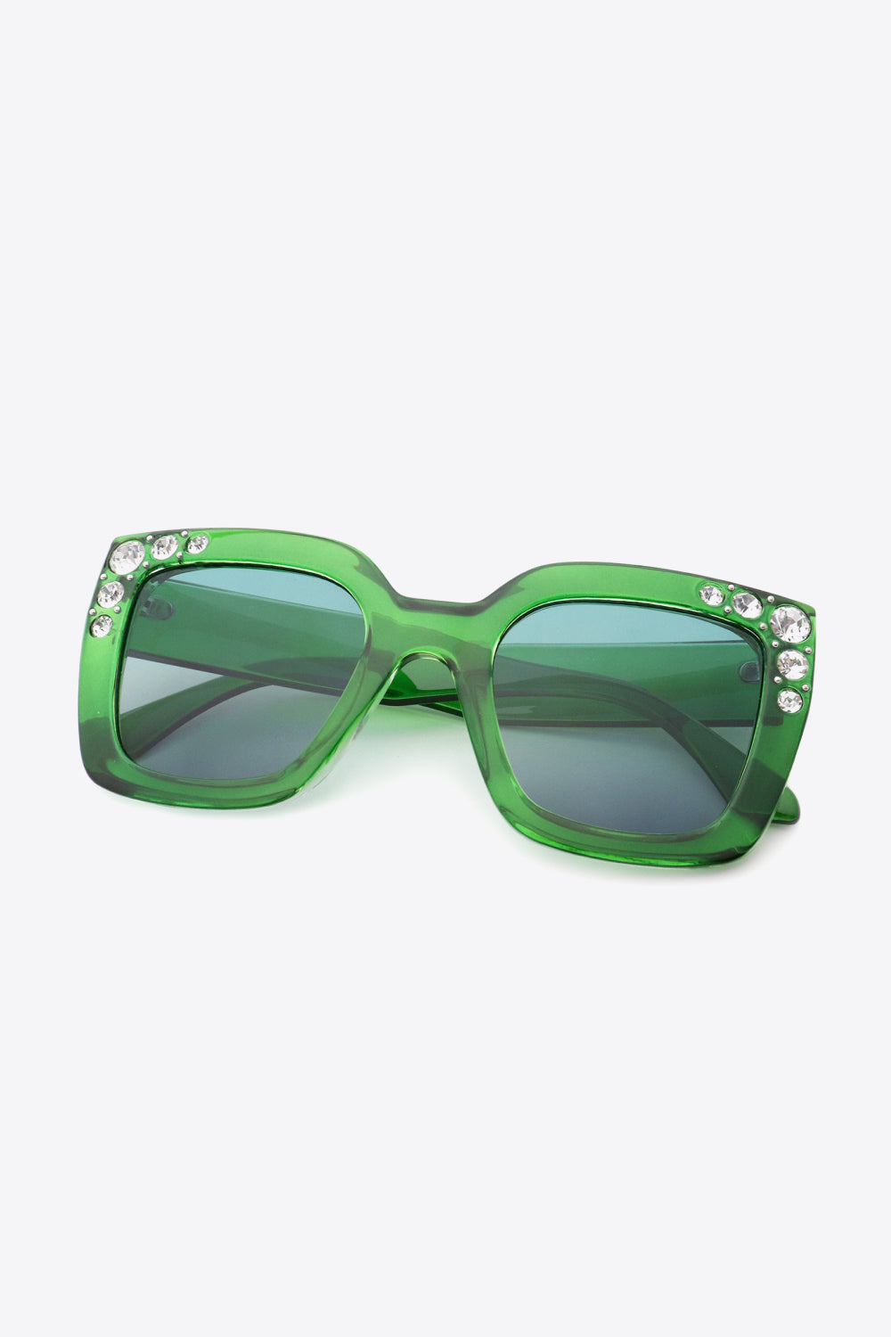 Inlaid Rhinestone Polycarbonate Sunglasses Green One Size
