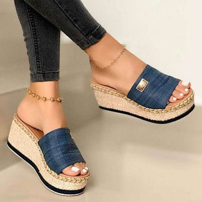 PU Leather Open Toe Sandals Dark Blue