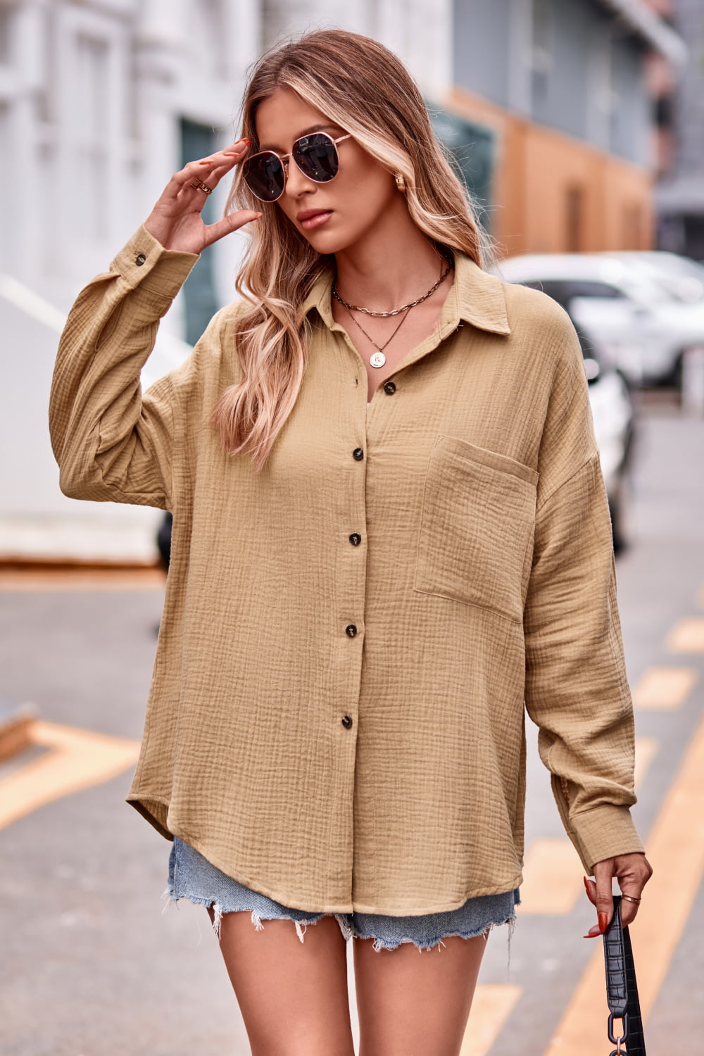 Textured Dropped Shoulder Longline Shirt - Thandynie