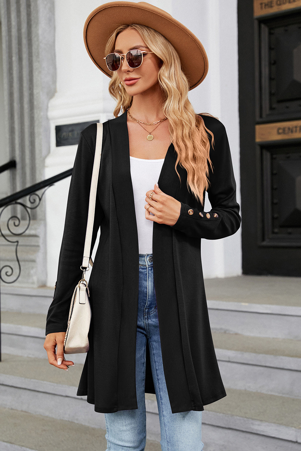 Open Front Long Sleeve Cardigan - Thandynie