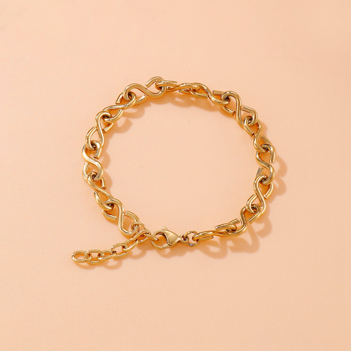 Stainless Steel Figure 8 Chain Link Bracelet Gold One Size