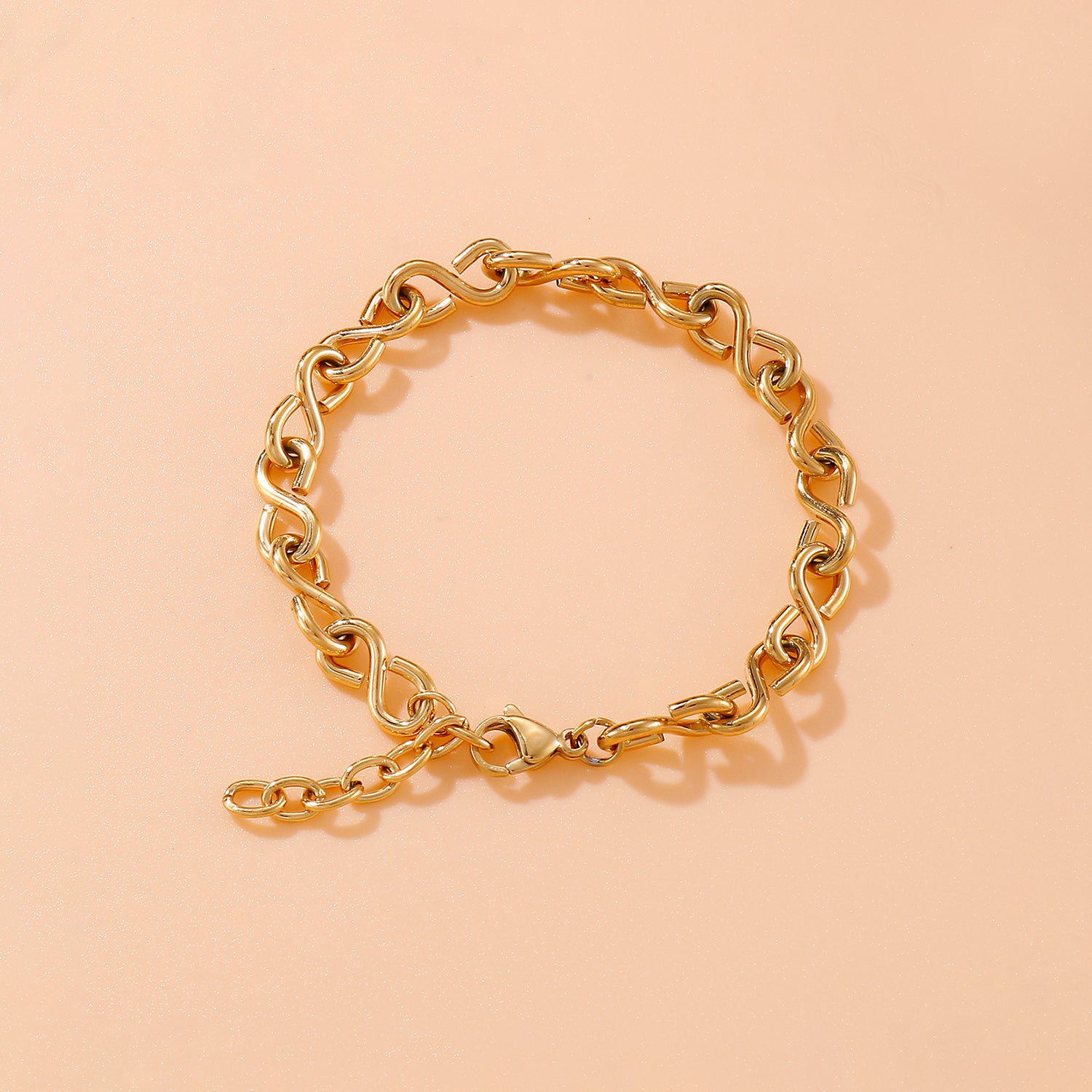 Stainless Steel Figure 8 Chain Link Bracelet Gold One Size