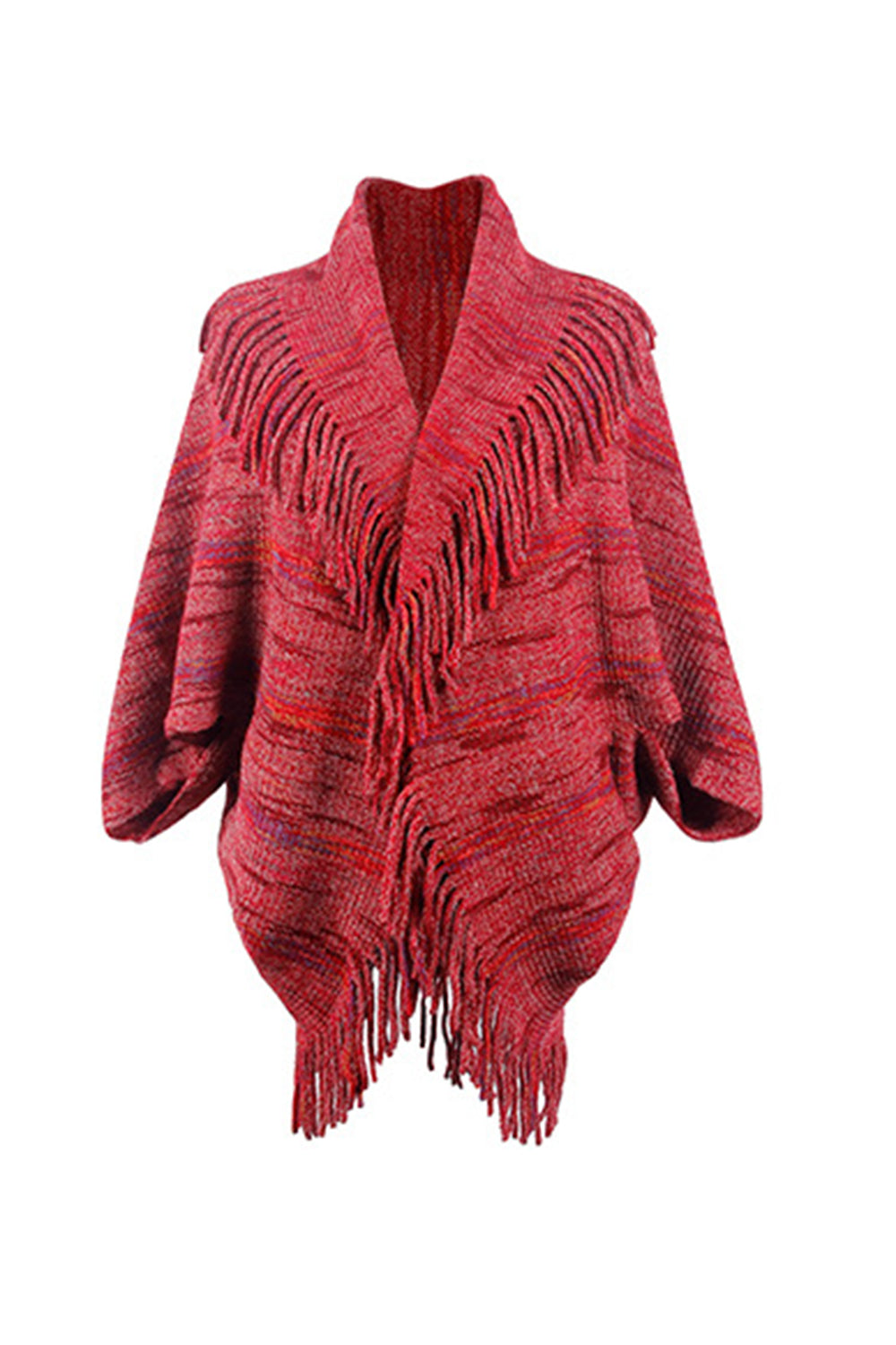 Fringe Detail Printed Poncho - Thandynie