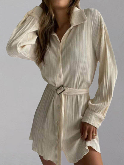 Button Up Dropped Shoulder Shirt Dress Tan