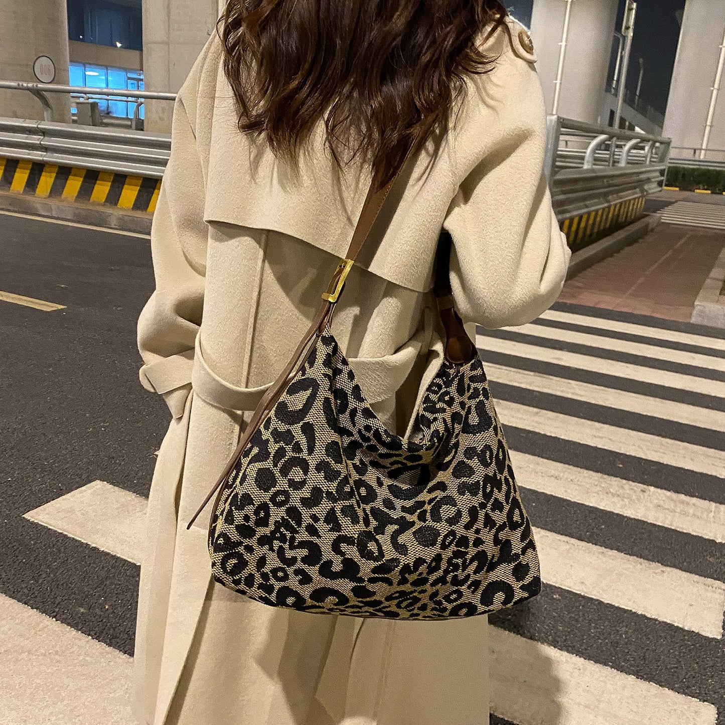 PU Leather Leopard Shoulder Bag Mocha One Size