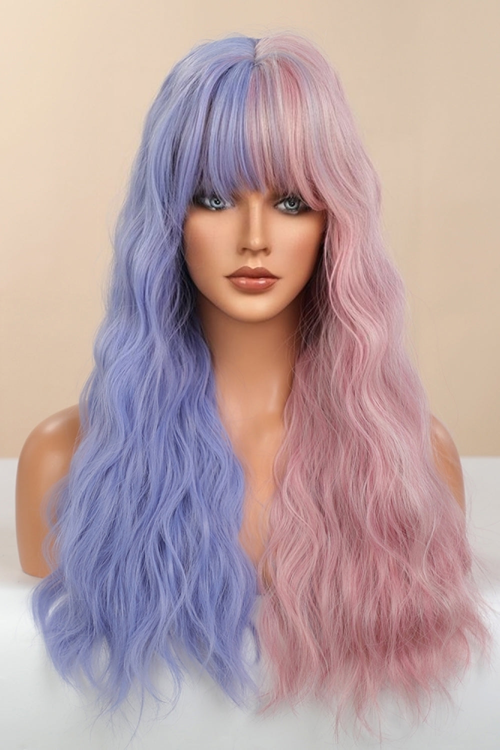 13*1" Full-Machine Wigs Synthetic Long Wave 26" in Blue/Pink Split Dye Blue Pink Split Dye One Size