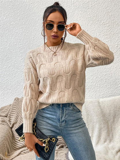 Round Neck Long Sleeve Sweater Cream