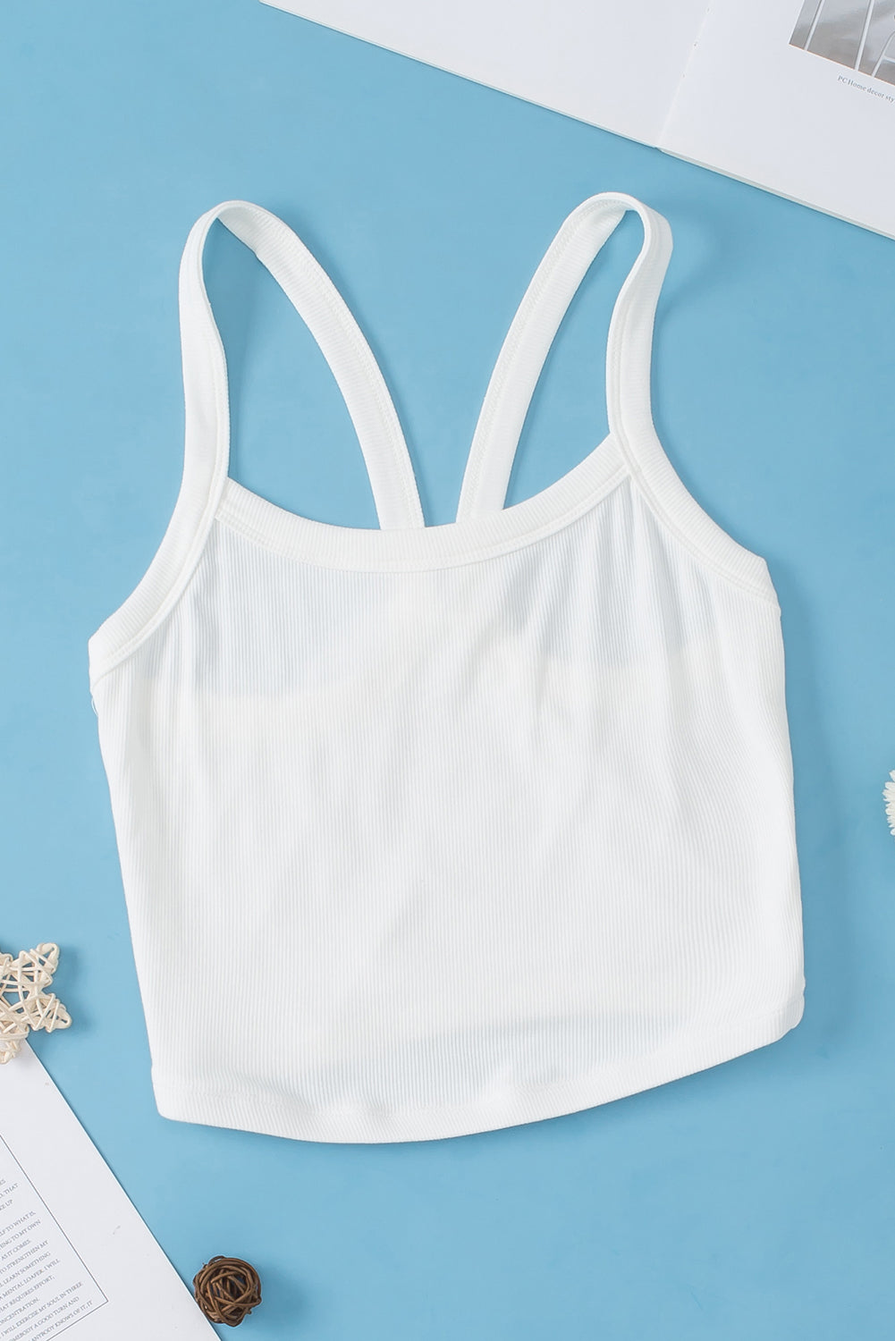 White Athletic Ribbed Cropped Cami Top