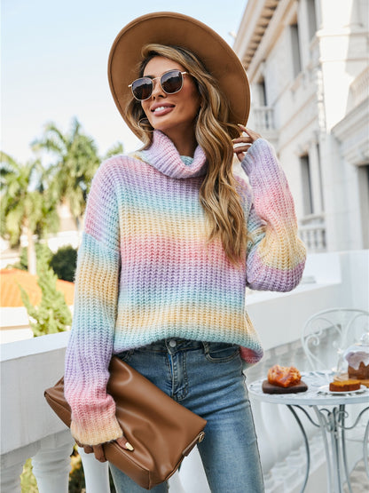 Contrast Turtleneck Dropped Shoulder Sweater Blush Pink