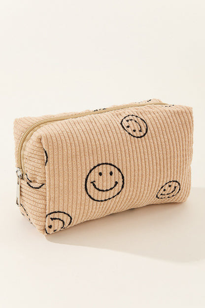 Zenana Smiley Face Corduroy Cosmetic Pouch Beige One Size