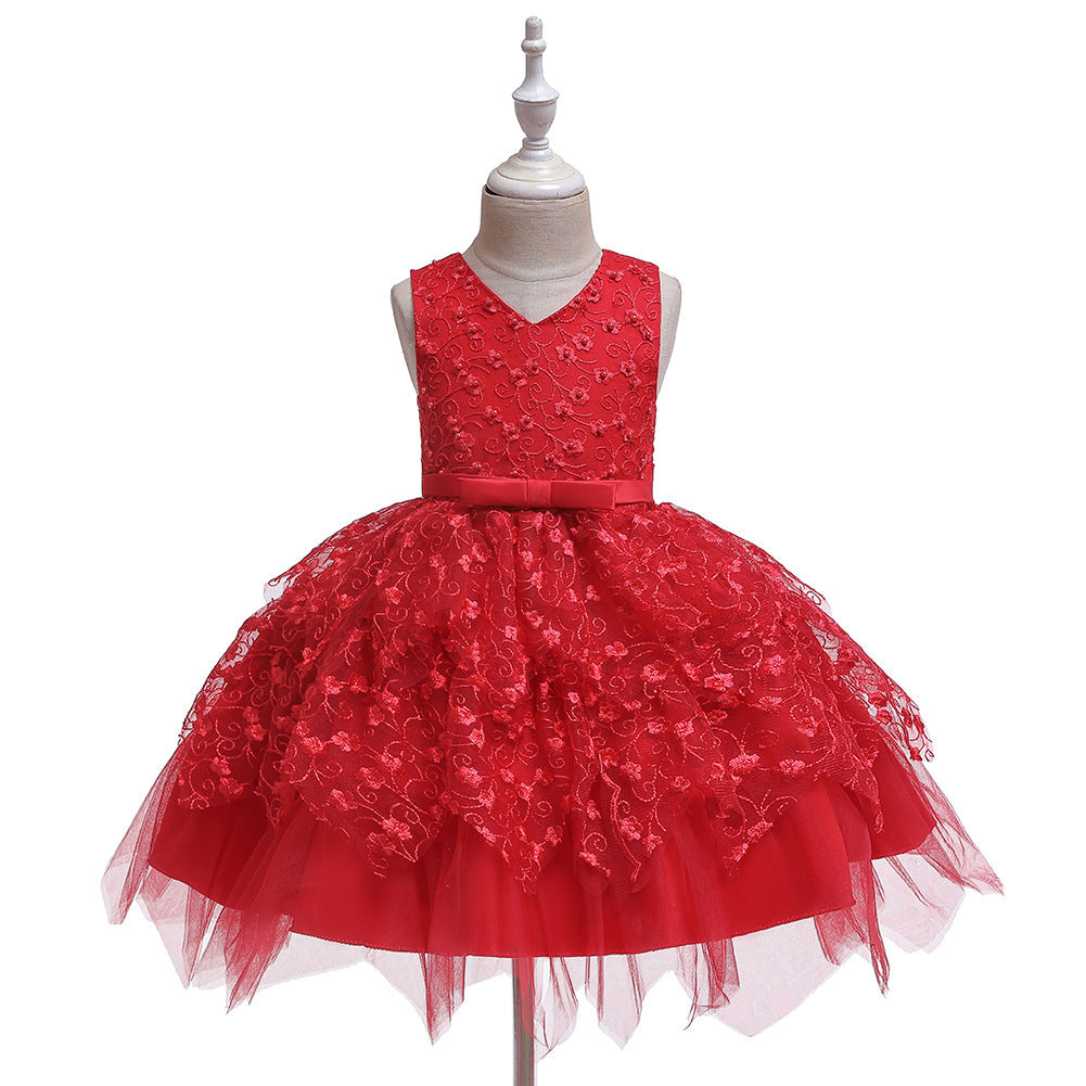 Clothing Baby Girls Middle And Small Children Kindergarten Dresses Wine Red