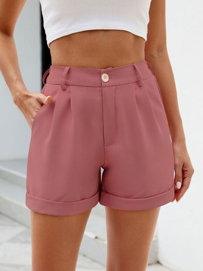 Roll Trim Half Elastic Waist Shorts Dusty Pink