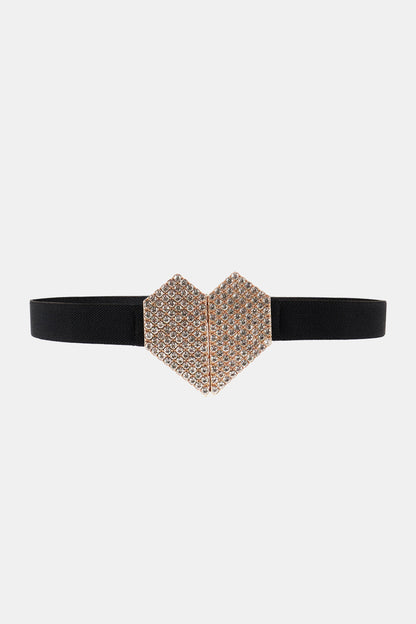 Rhinestone Heart Buckle Elastic Belt Black One Size