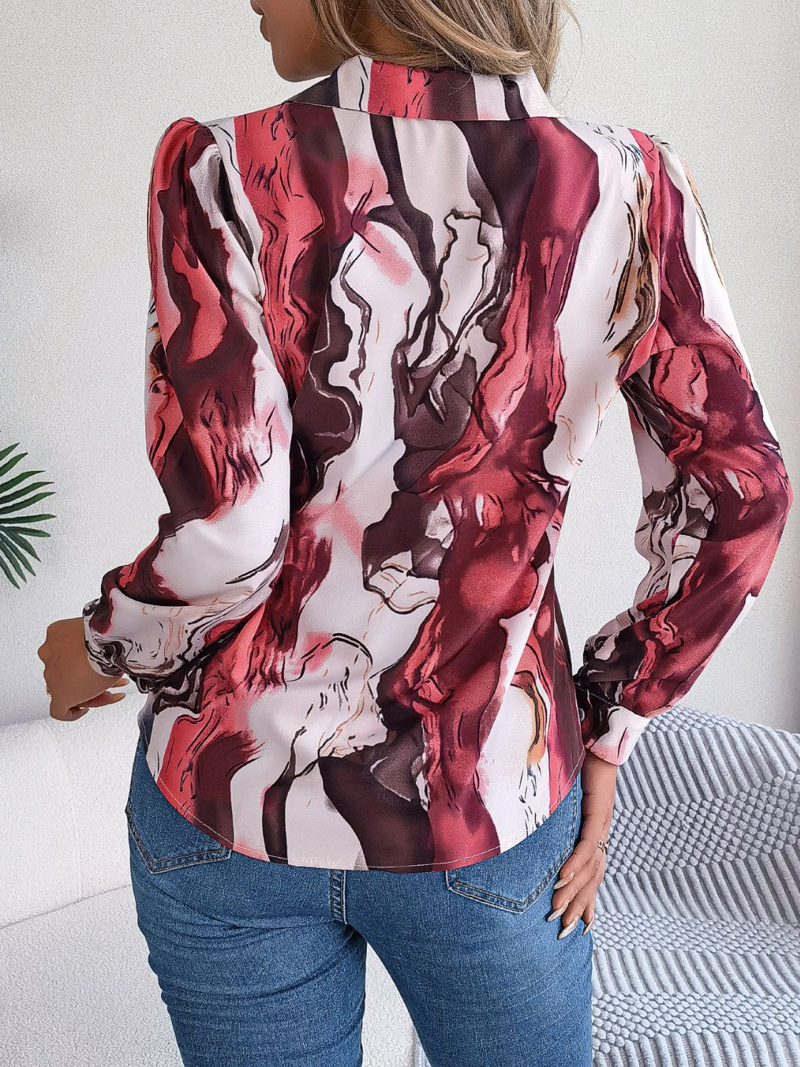 Printed Button Up Long Sleeve Shirt - Thandynie