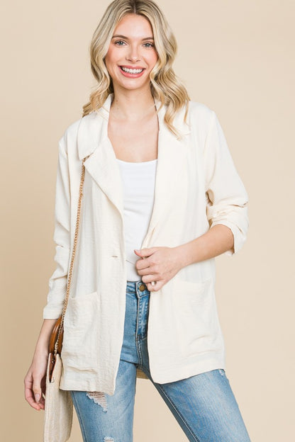 Culture Code One Button Long Sleeve Blazer with Pockets New Ivory