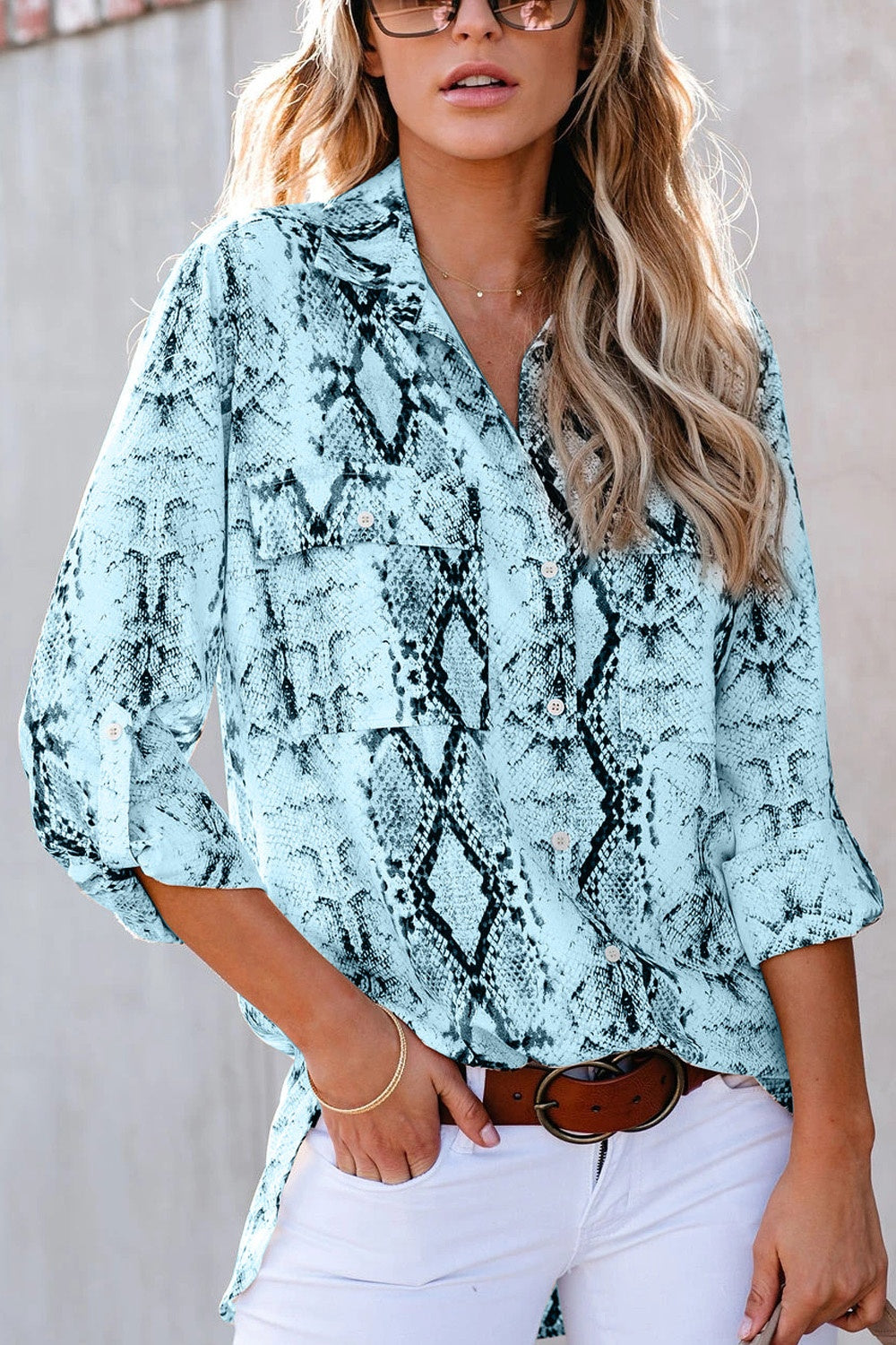 Pockted Printed Button Up Shirt - Thandynie