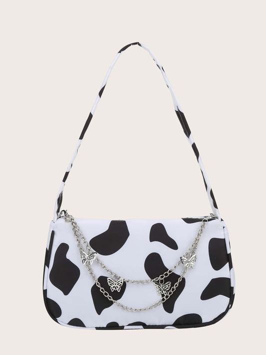 Cow Print Butterfly Charm Shoulder Bag Cow Print One Size