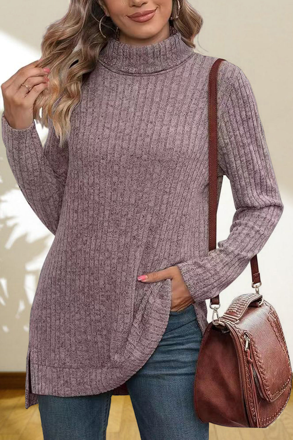 Turtleneck High Low Top Lavender