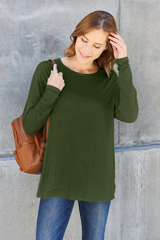 Basic Bae Full Size Round Neck Dropped Shoulder T-Shirt Army Green