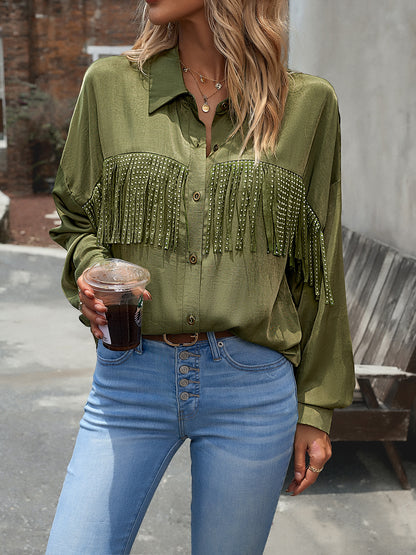 Buttoned Tassel Collared Neck Shirt