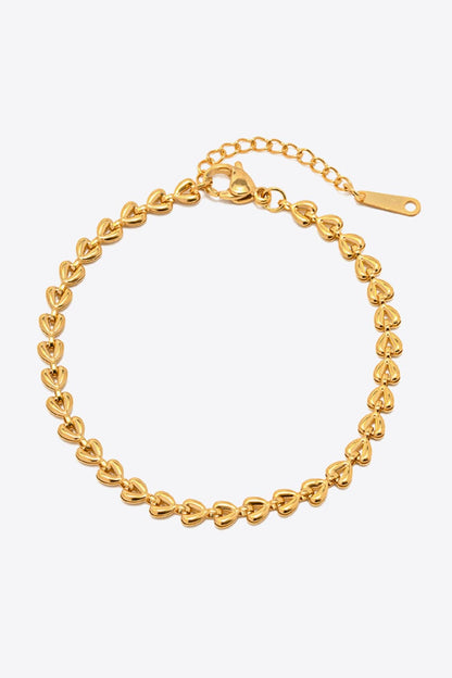 Heart Chain Lobster Clasp Bracelet Gold One Size