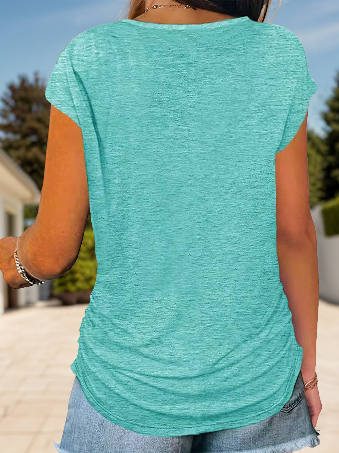 Full Size Half Zip Cap Sleeve T-Shirt