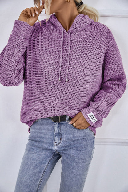 Drawstring Long Sleeve Hooded Sweater Lavender