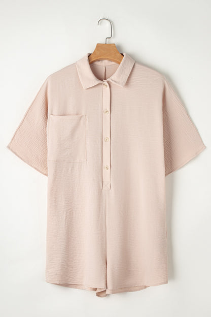 Half Button Short Sleeve Romper Apricot